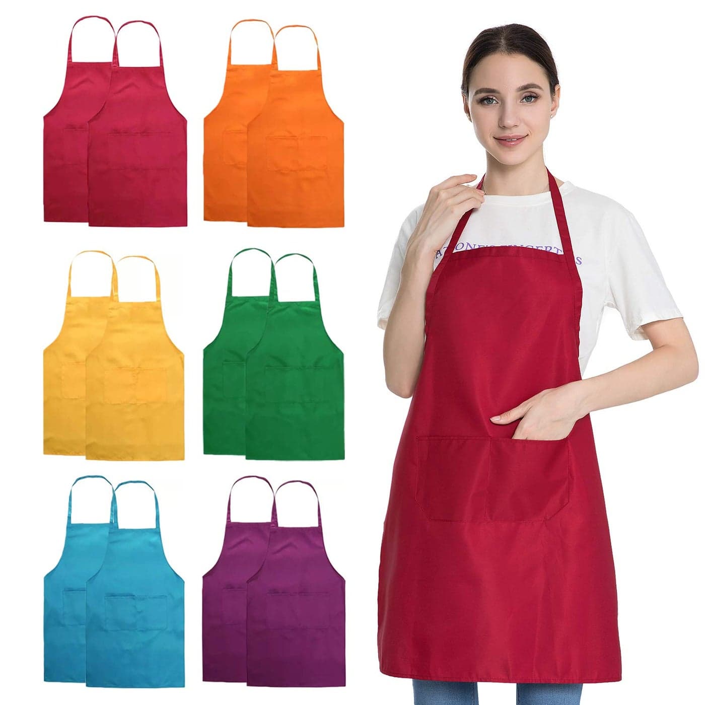 Hi loyaya Total 12 Pack Plain Color Bib Apron with 2 Pockets Painting Event Party BBQ Cooking Kitchen Aprons Bulk for Women Men Chef