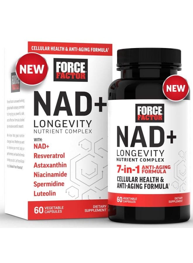 FORCE FACTOR NAD+ (NMN or Nicotinamide Riboside Alternative) with Resveratrol, Astaxanthin, idine & Luteolin Complex, NAD to Support Cellular Health & Healthy Aging, 60 Capsules