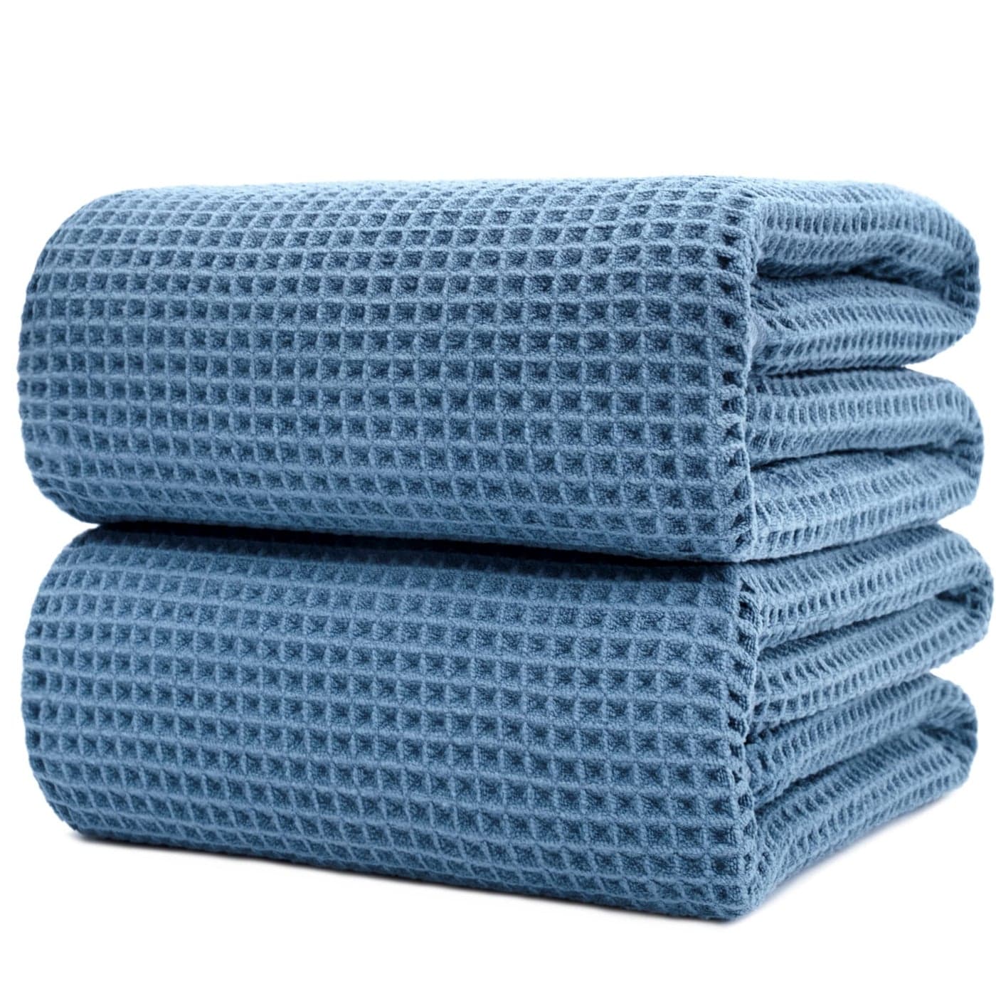 POLYTE Microfiber Quick Dry Lint Free Bath Sheet 70 x 35 in Set of 2 Blue Waffle Weave