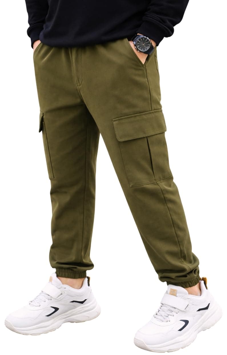 ADBUCKS Boys' Cotton Cargo Joggers – Soft, Casual Pants with Pockets II Boy's Relaxed Cargo Joggers Pants for Boy (in, Age, 9 Years, 10 Years, Chikoo)