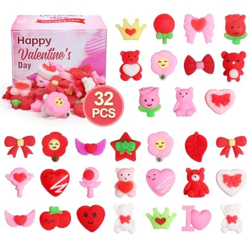 32 Pack Squishies Toys Valentines Day Mochi Squishy Kawaii Squishys Slow Rising Valentines Day Gifts Prizes Party Favors and Valentines Day Decor Goodie Bag Mini Squishies Stress Reliever Toy