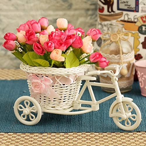 TIED RIBBONS Cycle Shape Flower Vase with Peonies Bunches for Gift for Mom, Birthday Gift for Mom Home Decor Center Table Bedroom Living Room Office Bathroom Decorative Gift Items (19 cm x 21 cm)