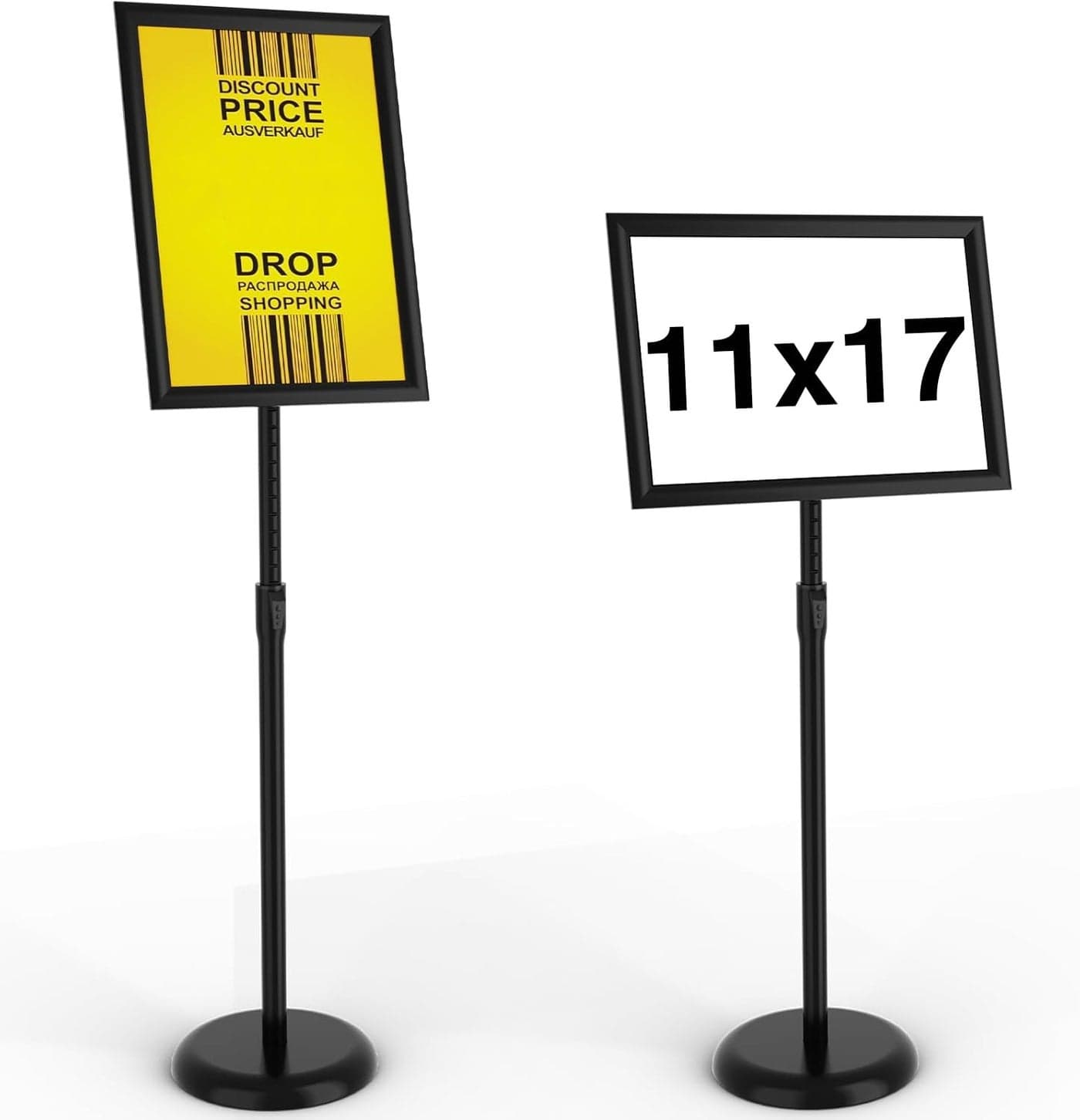 KOOV Sign Holder 11x17 inch-Adjustable Sign Stand for Display, Floor Standing Sign Holder Stand, Pedestal Heavy Duty Poster Stand with Round Base for Display, Advertisement, and Outdoor (1Pack)