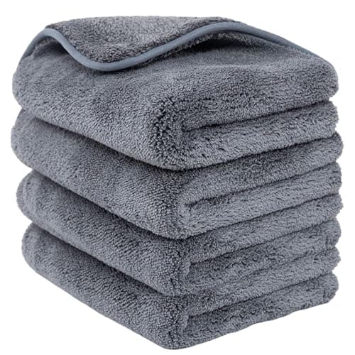 DETACHI Dual Sided Microfiber Cloth for Car/Bike (4pc - 40x60 cm, 900 GSM),Thick Lint & Streak-Free Multipurpose Cloths | Absorbent Extra Thick Plush Towel for Cleaning, Washing & Drying-Grey