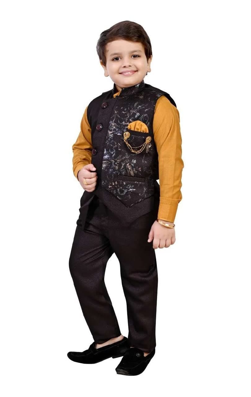 ZOLARIO Cotton Blend Stylish and Versatile 3 Piece Clothing Set Dress for Kids Boys, Coat, Pant and Shirt Set, Ideal for Wedding, Casual and Birthday. (7-8 Years, Maaroon), Printed