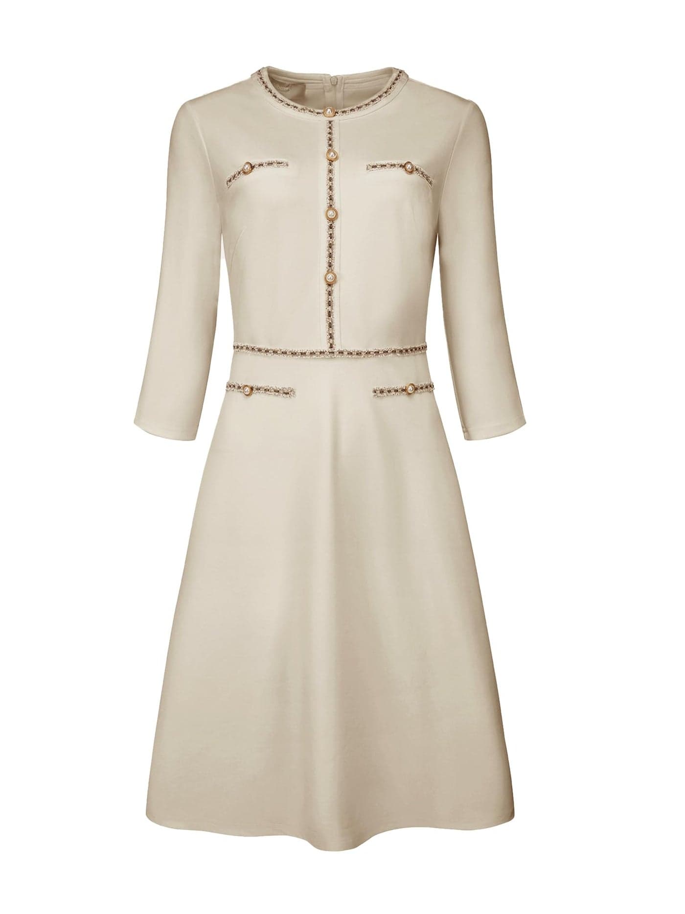 Hobemty Womens Church ALine Work 34 Sleeve Tweed Midi Dresses Large Grey Beige