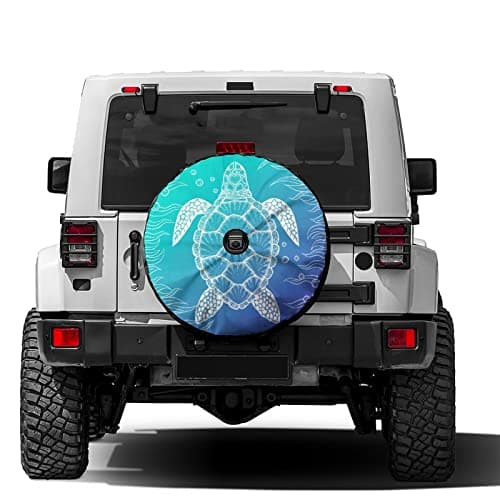 Delerain Spare Tire Cover with Backup Camera Hole Sea Turtle Wheel Covers Waterproof Dust-Proof UV Sun Universal Fit for RV Trailer RV SUV Truck (17 Inch for Diameter 31"-33")