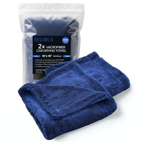 Microfiber Car Drying Towel 1300 GSM Double Twist Pile Super Absorbent Auto Wash Towel for Cars Trucks SUV Detailing Cleaning Cloth 16x16 Navy 2Pack