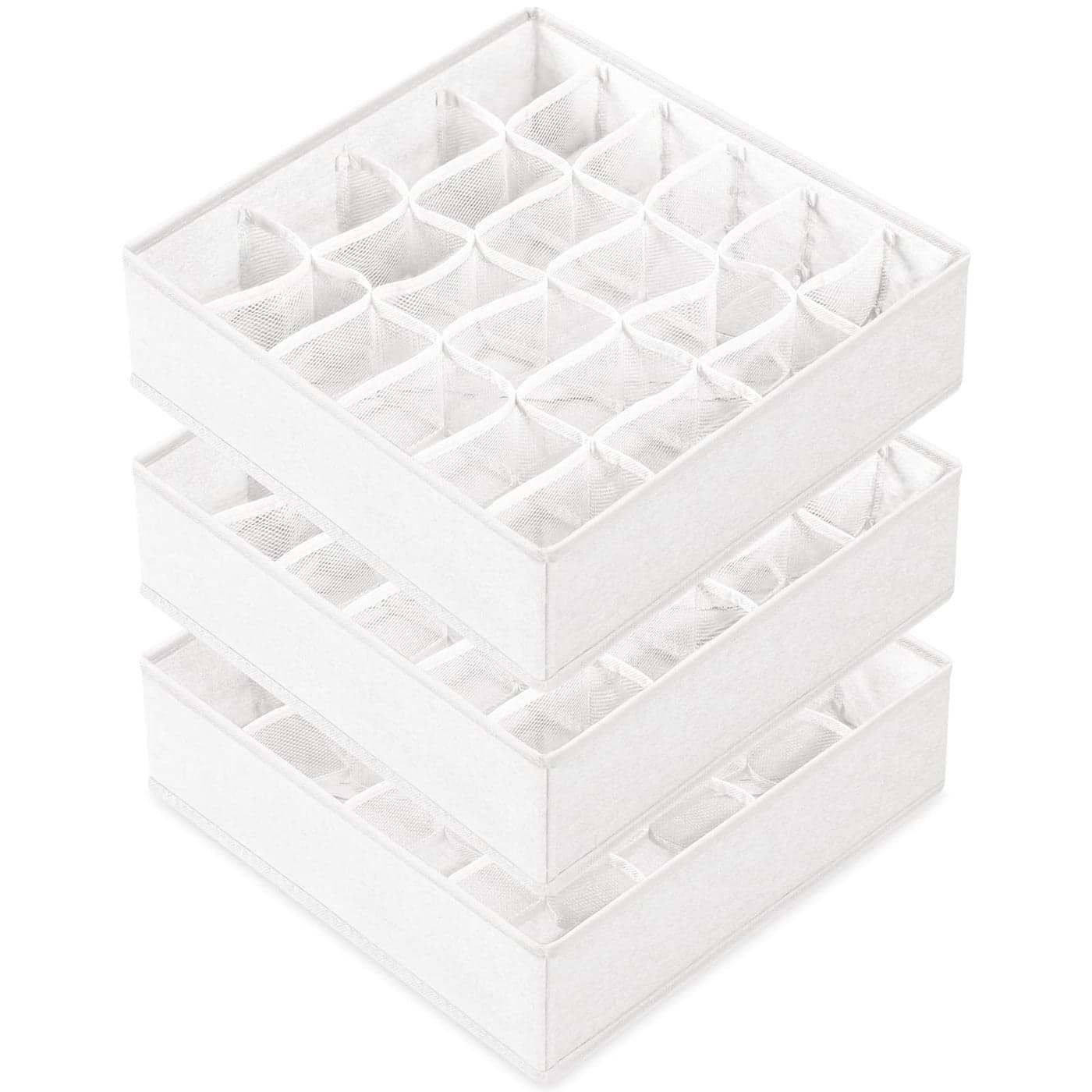 Criusia 3 Pack Sock Underwear Drawer Organizer Dividers 64 Cell Fabric Foldable Cabinet Closet Organizers and Storage Boxes for Storing Socks Panties Ties 162424 Cell White