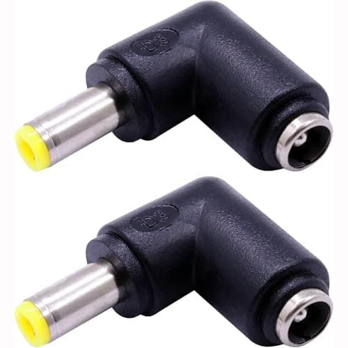 QJZXUEZHEN 2Pcs DC Power Connector Adapter 90 Degree Angle 5.5mm x 2.5mm Male Plug to 5.5mm x 2.1mm Female Jack Coupler Converter (L Type 2.5 to 2.1mm Yellow)