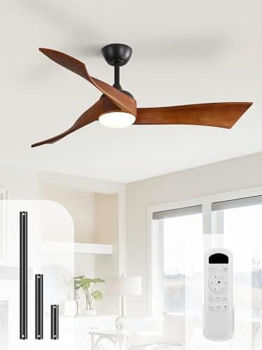 Sofucor 52 Inch Ceiling Fans with Lights, Solid Wood Indoor/Outdoor Ceiling Fan with Remote, Reversible DC Motor, 3 Blade Modern Ceiling Fan Light, Low Profile Ceiling Fans for Bedroom Patio Kitchen