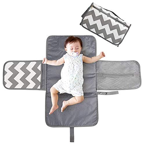SNOWIE SOFT® Baby Changing Mat, Waterproof Changing Pad with Head Cushion & Organizer Pockets, Diaper Changing Station, Foldable Baby Massage Mat for Home Travel Outside (Grey)