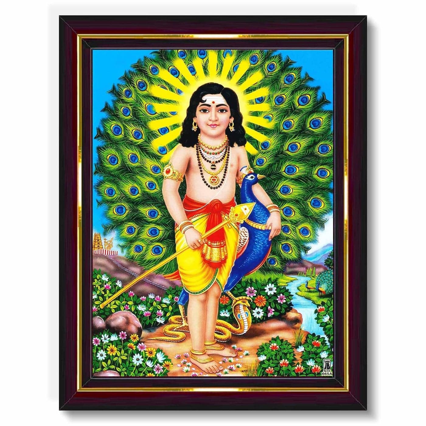 Pavan Photo Laminations Lord Murugan Subramanya Swamy Subrahmanya Wall Painting Framed Home Decor WoodMatteBrownBig Size10 x 12 Inch B1038M