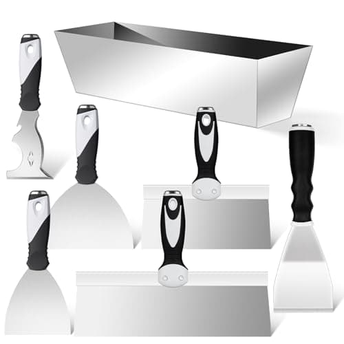 Mister Rui Drywall Tools, 7 Pieces Stainless Steel Putty Knife Set, Taping Knives, 10 in 1 Paint Scraper, Spackle Knife Set