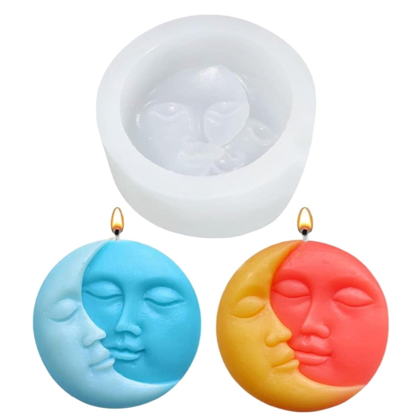 Shoppeecity Sun Moon Face Candle Mold I 3D Abstract Face Silicone Scented Epoxy Mould I for DIY Handmade Cake Dcor Aromatherapy Soap Soy Wax Resin Art Craft Making Home Party Decoration 1Cavity