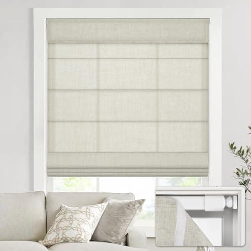 UNISHADES no Drill Cordless Roman Shades for Windows, 20" W × 64" H - Light Filtering - Linen - Beige
