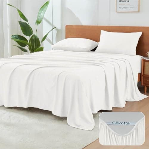 GOKOTTA 4Pcs King Size Sheets Set 16 Deep Pocket King Sheets with Corner Straps Washed Brushed Microfiber Polyester Hotel Luxury Ultra Soft Breathable AntiRip WrinkleFree White