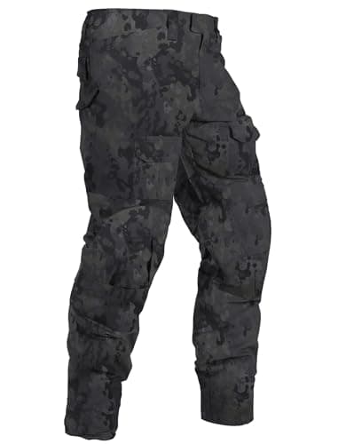 OCANXUE Tactical Camo Cargo Pants for Men - Outdoor Hiking Ripstop Work Pants with Multi Pockets - No Belt, No Kneepad Black Camo 32