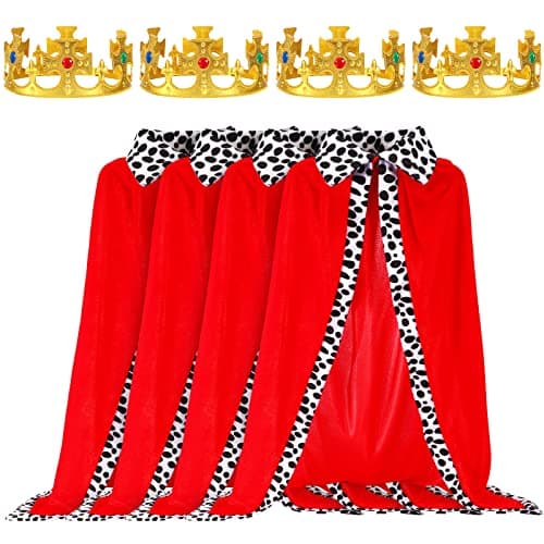 Seematn 4 Pieces King Robe Queen for Adult King Cape Royal Costume with Gold Crown for Birthday Halloween Party Prince Cosplay Carnival Parade United Nations Day Event Christmas
