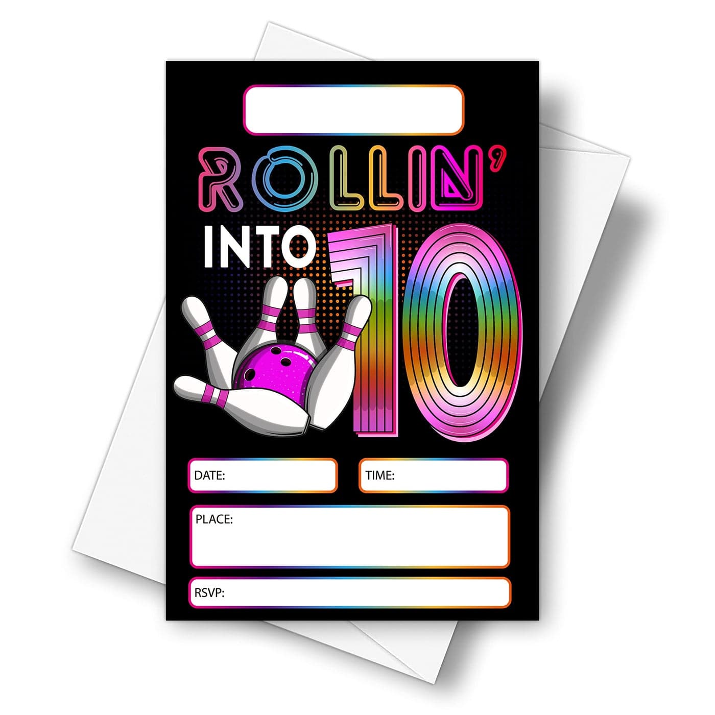 DETIHO 4 x 6 Bowling 10th Birthday Party Invitation Cards With Envelopes Rolling Into 10 Retro Bowling Party Invitation 20 Sets E62