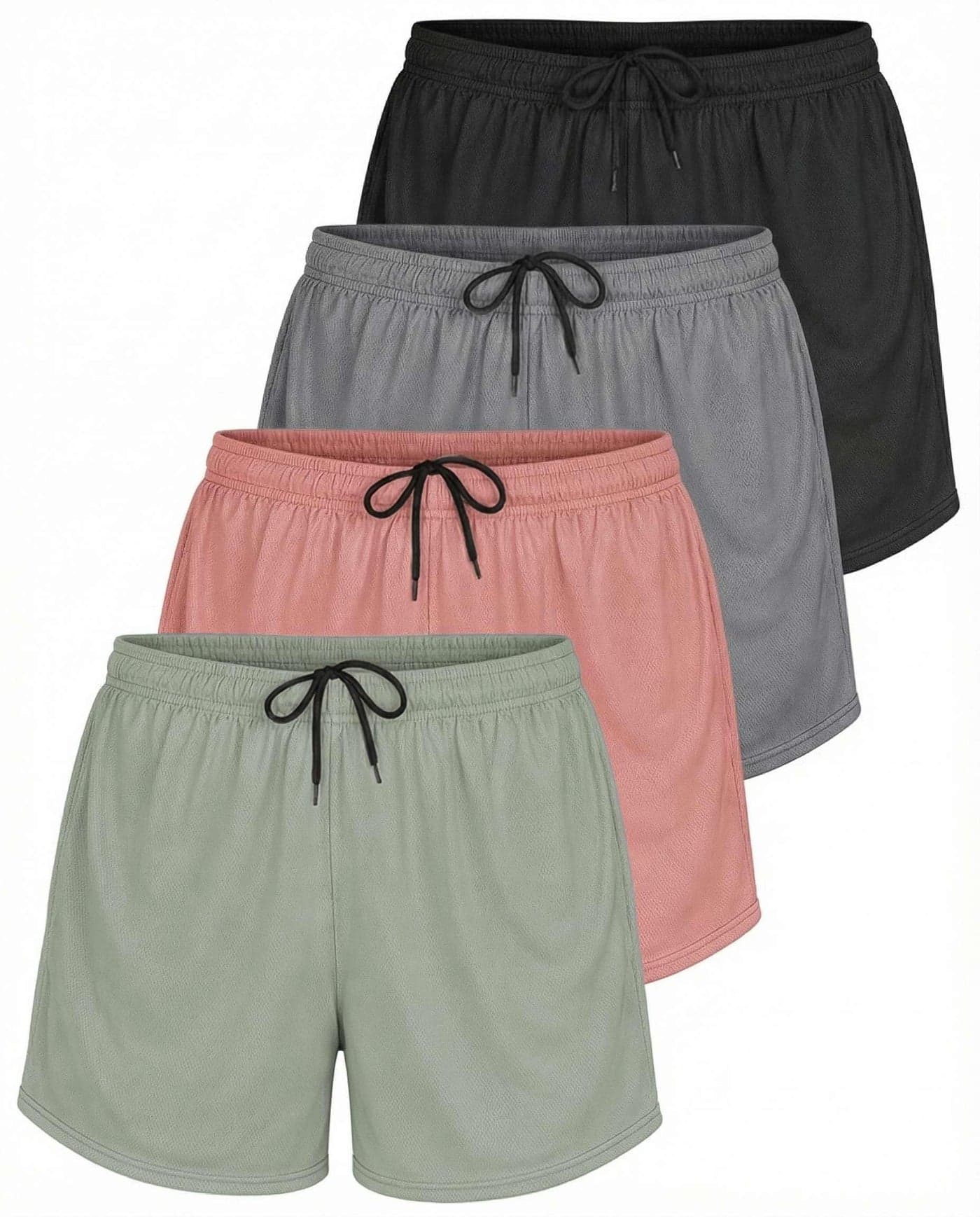 4 Pack: Womens Active Athletic Performance Mesh Shorts with Pockets (Available in Plus Size)- Set 7, L