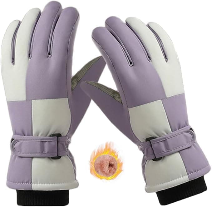 Women’s Snow Gloves, Waterproof Ski Gloves with Touchscreen, Warm Winter Snowboarding Gloves with Non-Slip Palm, Thermal Fleece Lining, Adjustable Fit for Outdoor Sports, Purple
