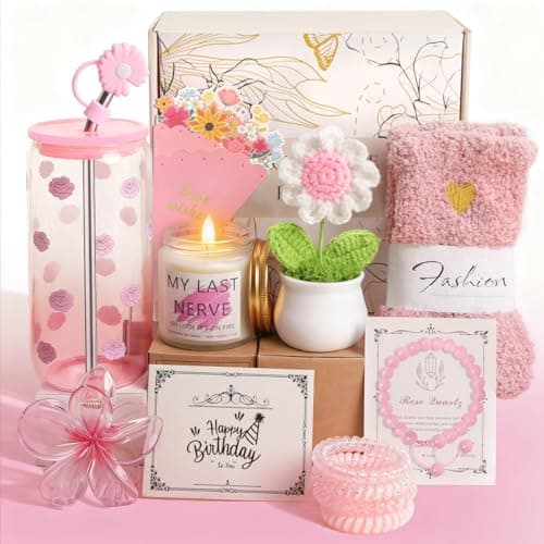Birthday Gifts for Women Teen Girls Unique Happy Graduation Gift Baskets for Her Thank You Teacher Self Care Get Well Present Set 14pcs Cute Rose Box Girlfriend Wife Sister CoworkerPink