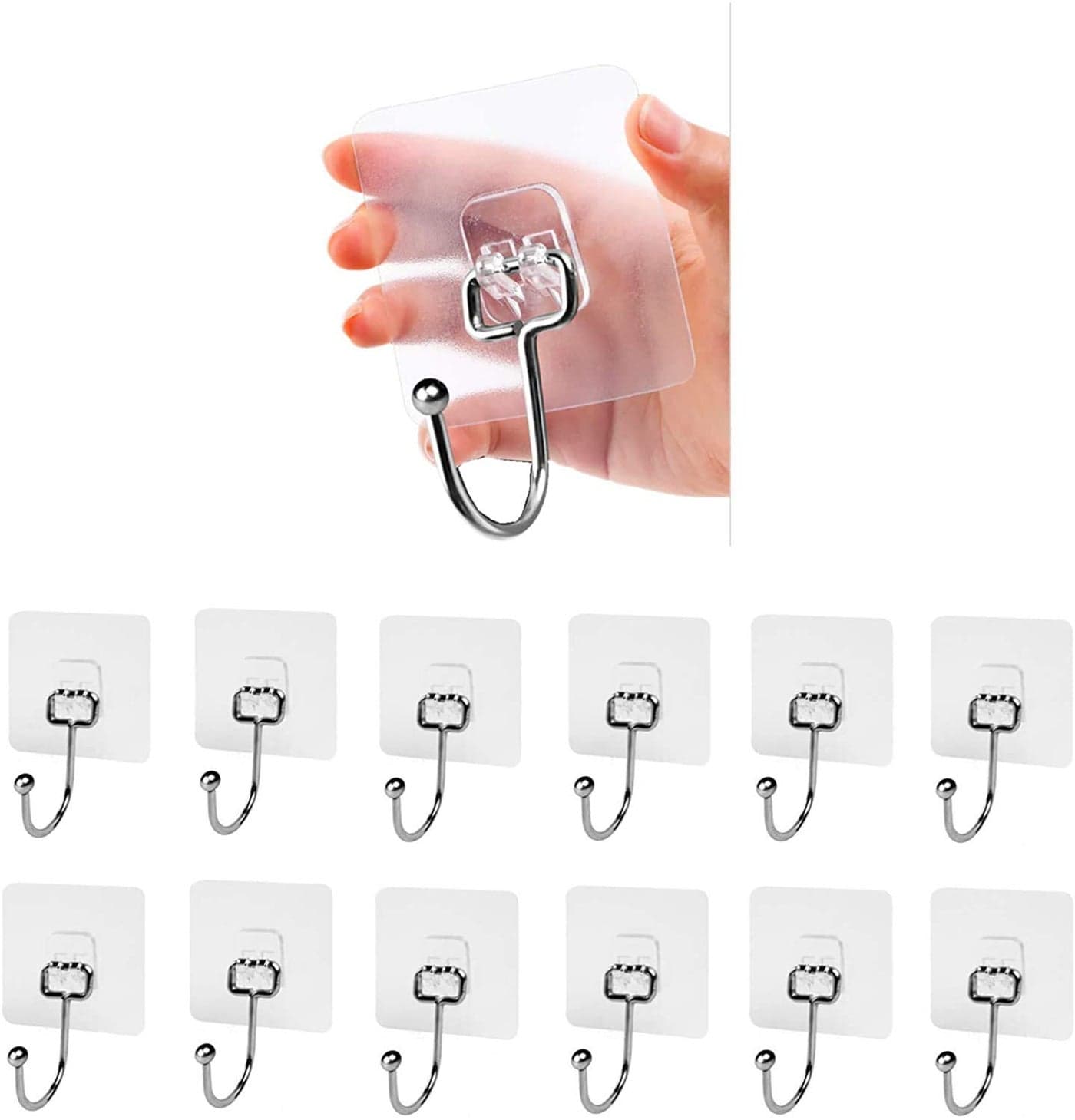 VIHAX Self Adhesive Hooks Waterproof and Rustproof Wall Hooks for Hanging Heavy Duty, Stainless Steel Towel and Coats Hooks to use Inside Kitchen, Bathroom, Home and Office (Coats Hooks, 12pcs)