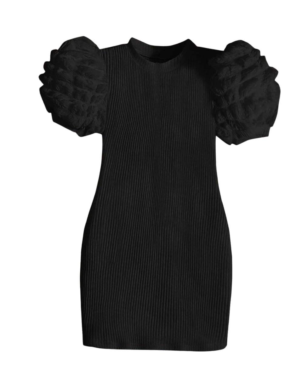 TAGAS Young Girl Contrast Dobby Mesh Puff Sleeve Standard Length Bodycon Dress || Girls Dress || Party Dress for Girls ||Fency Dress||(GCD), 4-5 Years, Black