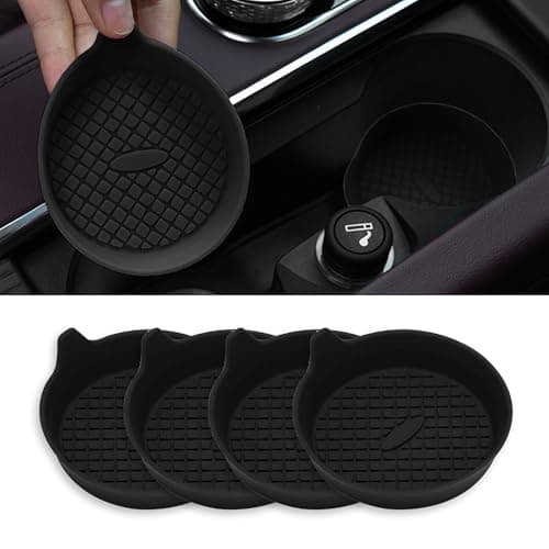 Couslcd 4 Pack Car Cup Coasters Silicone Insert Recessed Car Cup Holder Coasters Waterproof NonSlip SiftProof Car Cup Mats Universal Car Interior Accessories Black