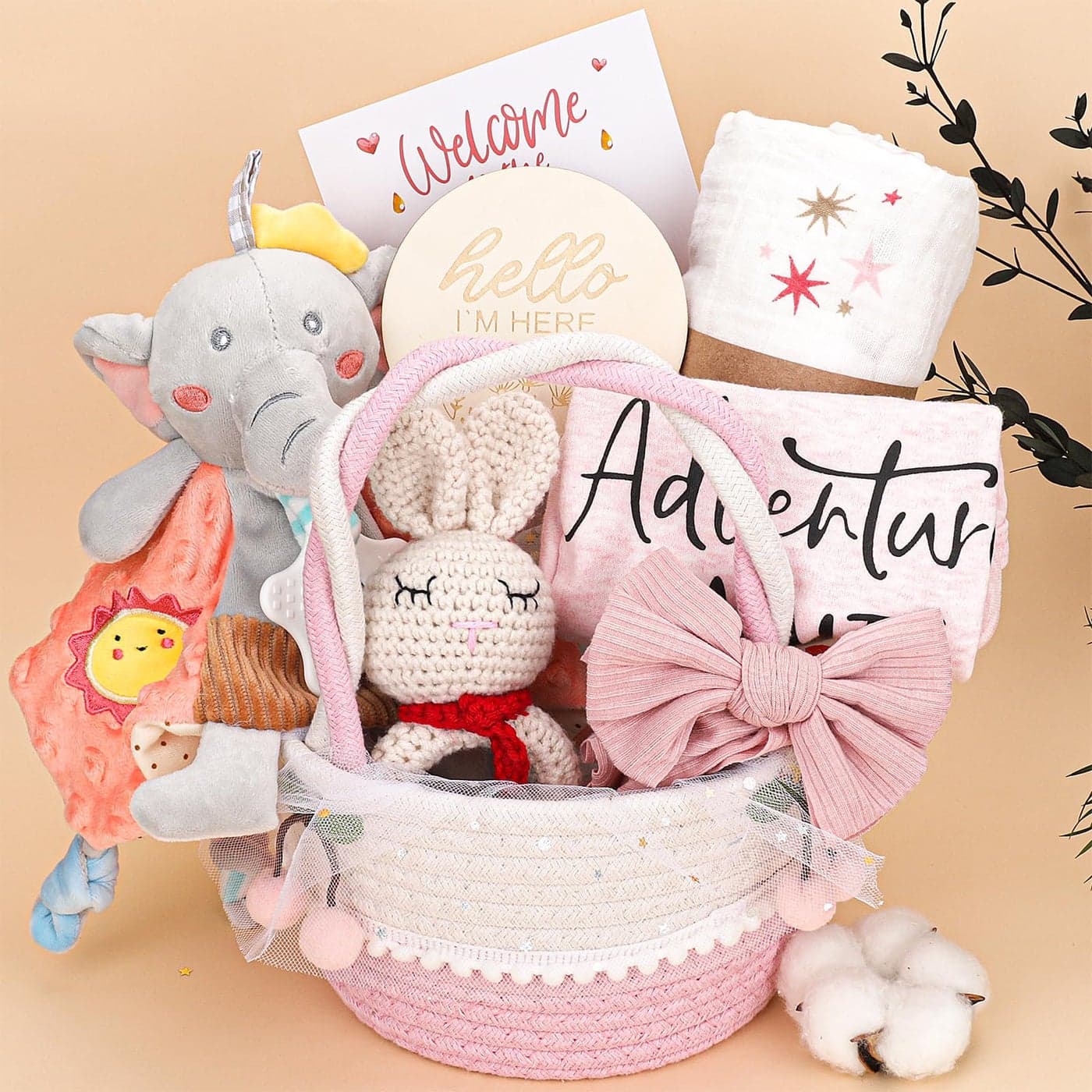 Baby Girl Gifts BasketBaby Shower Gifts for GirlsNew Born Baby Girls GiftBaby Girl Gift BasketGender Reveal GiftsUnique Baby Gift Essential StuffRattle Swaddle Blanket Baby Girl Gifts