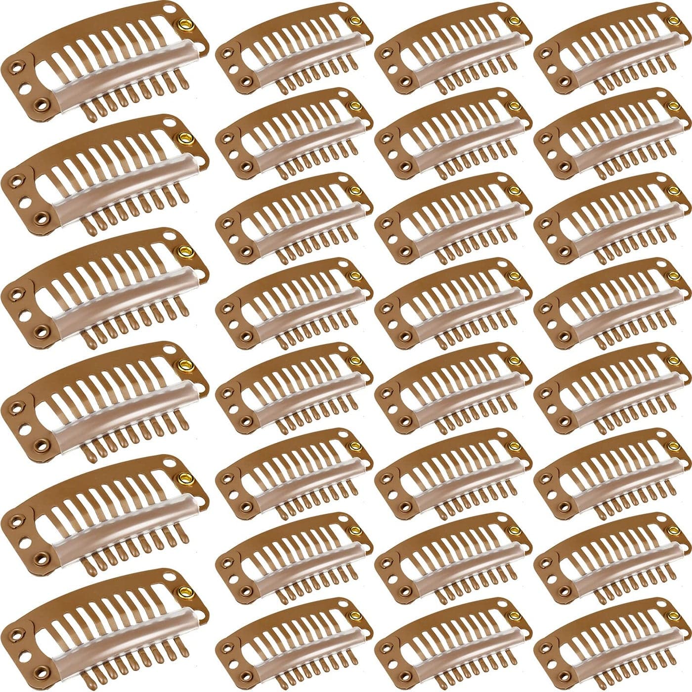 WILLBOND 30 Pieces 32 mm 9teeth Hair Extension Clips Hair Extension Wigs Snap Clips Comb Small Snap Wig Accessories for Women DIYLight Brown