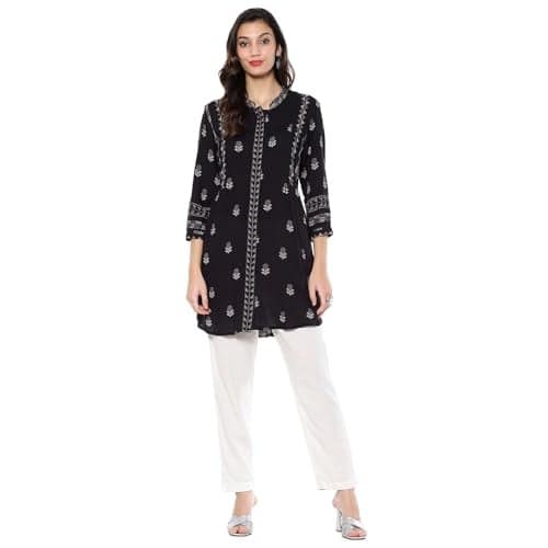 Biba Women Rayon Regular Fit Tunic Shirt (ASSORTED18214EAW24BLACK_Black, Small