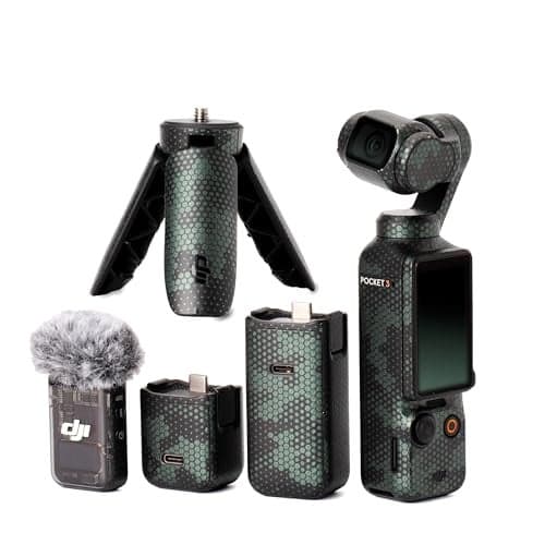 Compatible for DJI Osmo Pocket 3 Action Camera Stickers, Anti-Scratch Anti-Wear Camera Skin Cover Protector Film (Honeycomb Green)