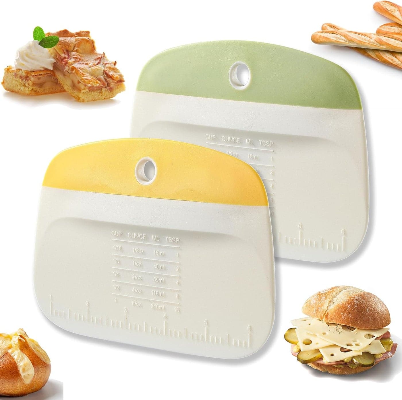 NEOUTH Bowl Scraper Little Cook Bench Dough Bread Scraper Premium Plastic Dough Cutter Multipurpose Kitchen Food Scraper for Bread, Dough, Pastry, Cake, Baking and Cooking (2 Pieces, Yellow & Green)