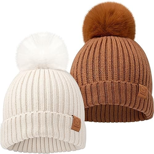 2Pack Baby Hats for Girls Boys Stretchy Baby Beanies Cute Newborn Toddler Winter Hat Soft Warm Pom Pom Beanie for Infant Toddler Boys Girls 636 Months Rust M