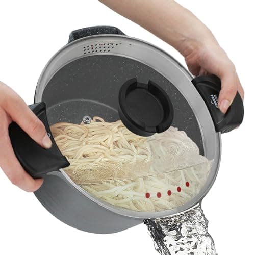 ROSSETTO 85QT Pasta Pot with Strainer Lid 11 Cast Aluminum Nonstick Multipurpose Stock Pot Spaghetti SelfDraining Cooking Pot with Insulated Handles for Soup and Boiling