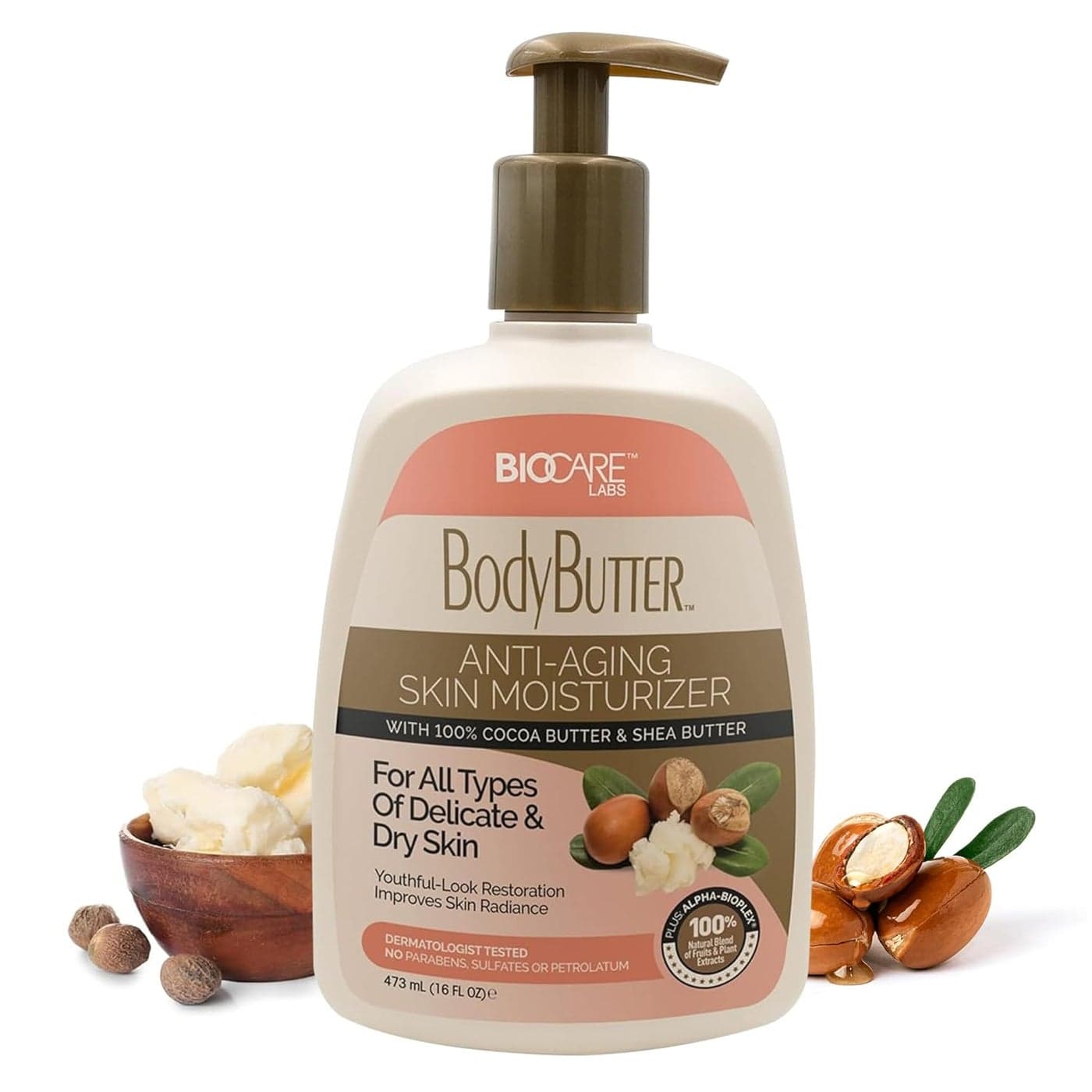 Biocare Body Butter - Infused with Cocoa Butter & Shea Butter plus Alpha-Bioplex for Youthful-Looking, Radiant Complexion, Hydrated, Smoother, Firmer Skin - Without Paraben and Sulfate -16 Oz