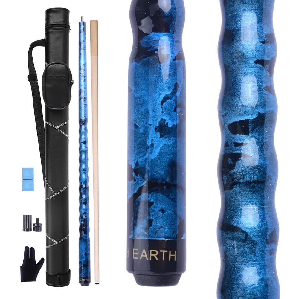 AB Earth Ergonomic Design 13mm Tip 58 Maple Pool Cue Stick Kit with Hard Case Blue 20oz