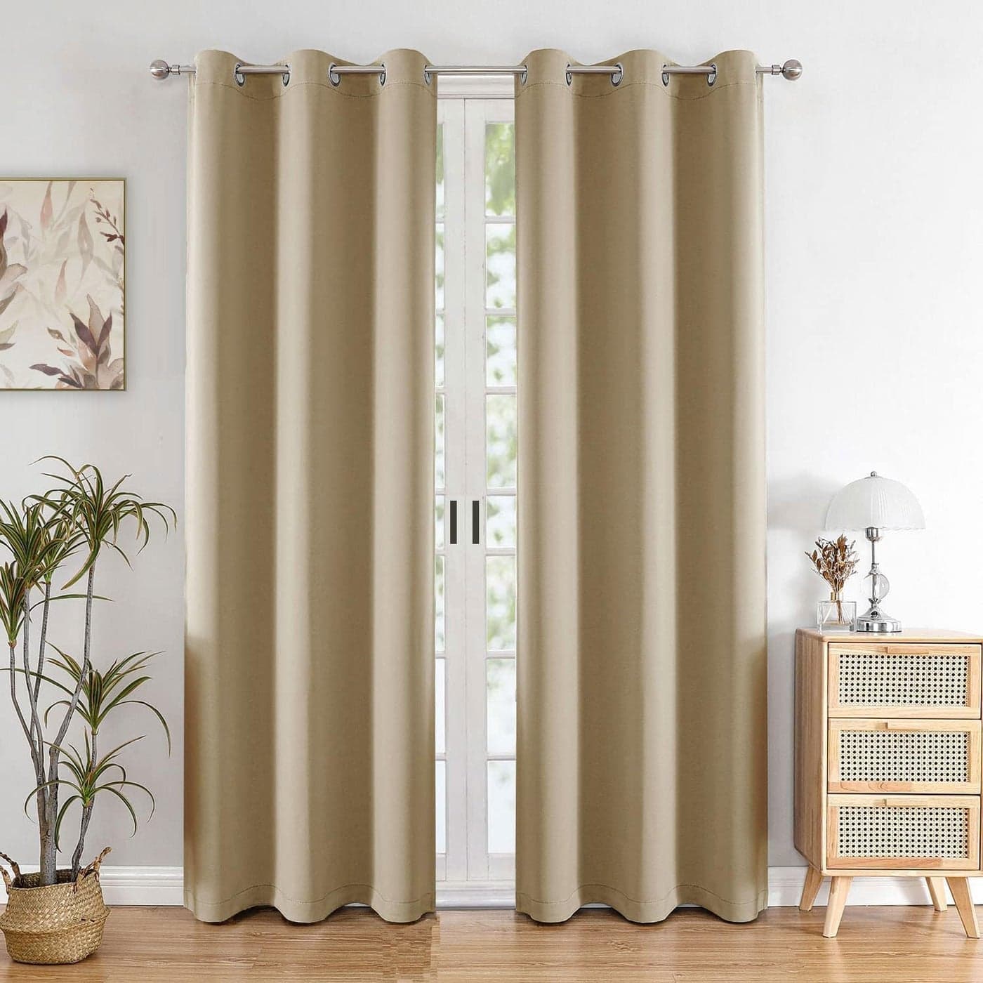 HOMEMONDE Solid 70 Blackout Curtains Door 7 Feet Thermal Insulated Heavy Blackouts Room Darkening 84 Inches Beige Opaque