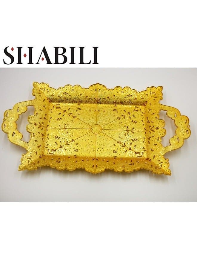 Serving Tray with Handles ,Rectangular Large Serving Platters Gold Plates for Dinner, Party, Entertaining(Plastic)