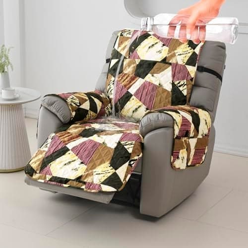 HOKIPO 'Elira Series' Printed Quilted Water Repellent + Waterproof Recliner Sofa Cover Mat, Small - Wine Abstract Geometry (AR-5282-C5)