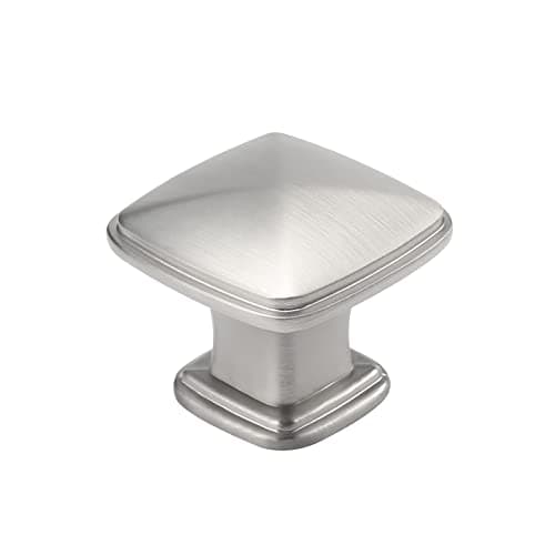 homdiy 5 Pack Kitchen Cabinet Knobs Brushed Nickel Drawer Knobs Silver Solid Square Cabinet Hardware for Dresser Bathroom Satin Nickel Door Handles for Kitchen Cupboard,Zinc Alloy