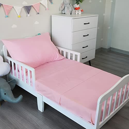 Biloban 3Piece Toddler Sheet Set for Girl Toddler Bedding Set Microfiber Includes Crib Mattress Sheet Flat Sheet and Envelope Pillowcase Silky Soft Breathable and Lightweight Pink