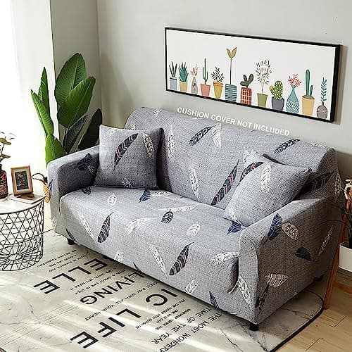House of Quirk Universal Single Seater Sofa Cover Big Elasticity Cover for Couch 140 GSM Sofa Slipcover (Grey Fern, 90-145cm)