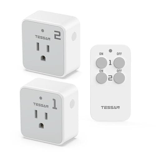 Remote Control Outlet Plug, TESSAN Wireless Light Switch Kit 100ft RF Range, On Off Switch for String Lights, Lamps, Small Appliances, Wireless Power Socket, 15A/1875W (1 Remote and 2 Outlets)