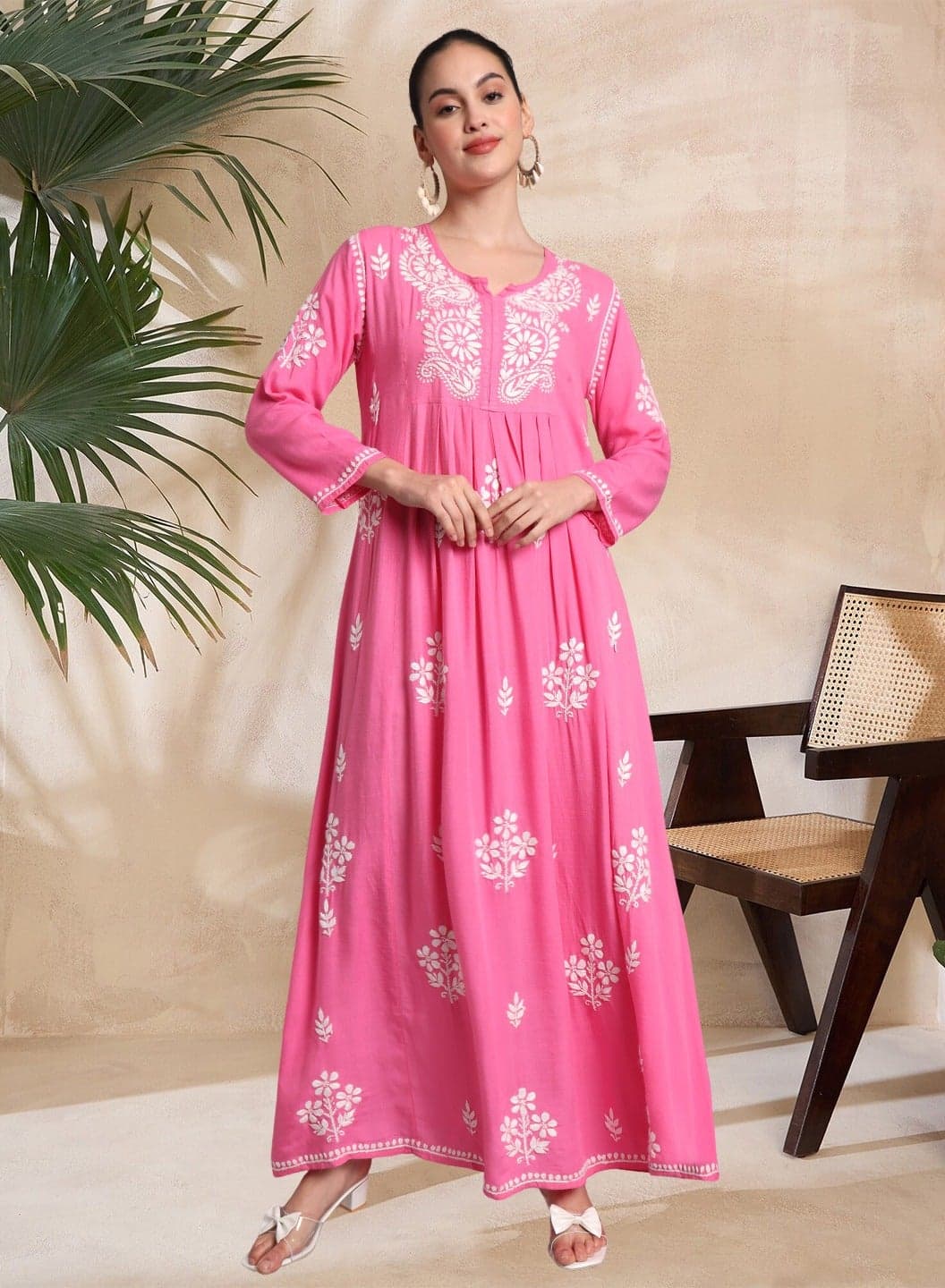 Hand Embroidered Chikankari Rayon Jalabiya-AL4012