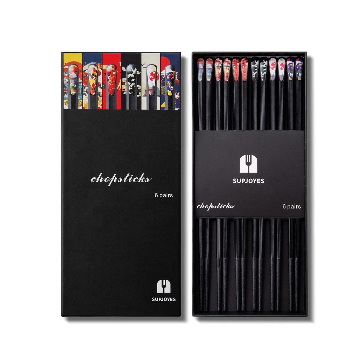 SUPJOYES 6 Pairs Fiberglass Chopsticks - Reusable Japanese Chopsticks Dishwasher Safe, Non-Slip Chop Sticks Multipack, 9.5 Inch