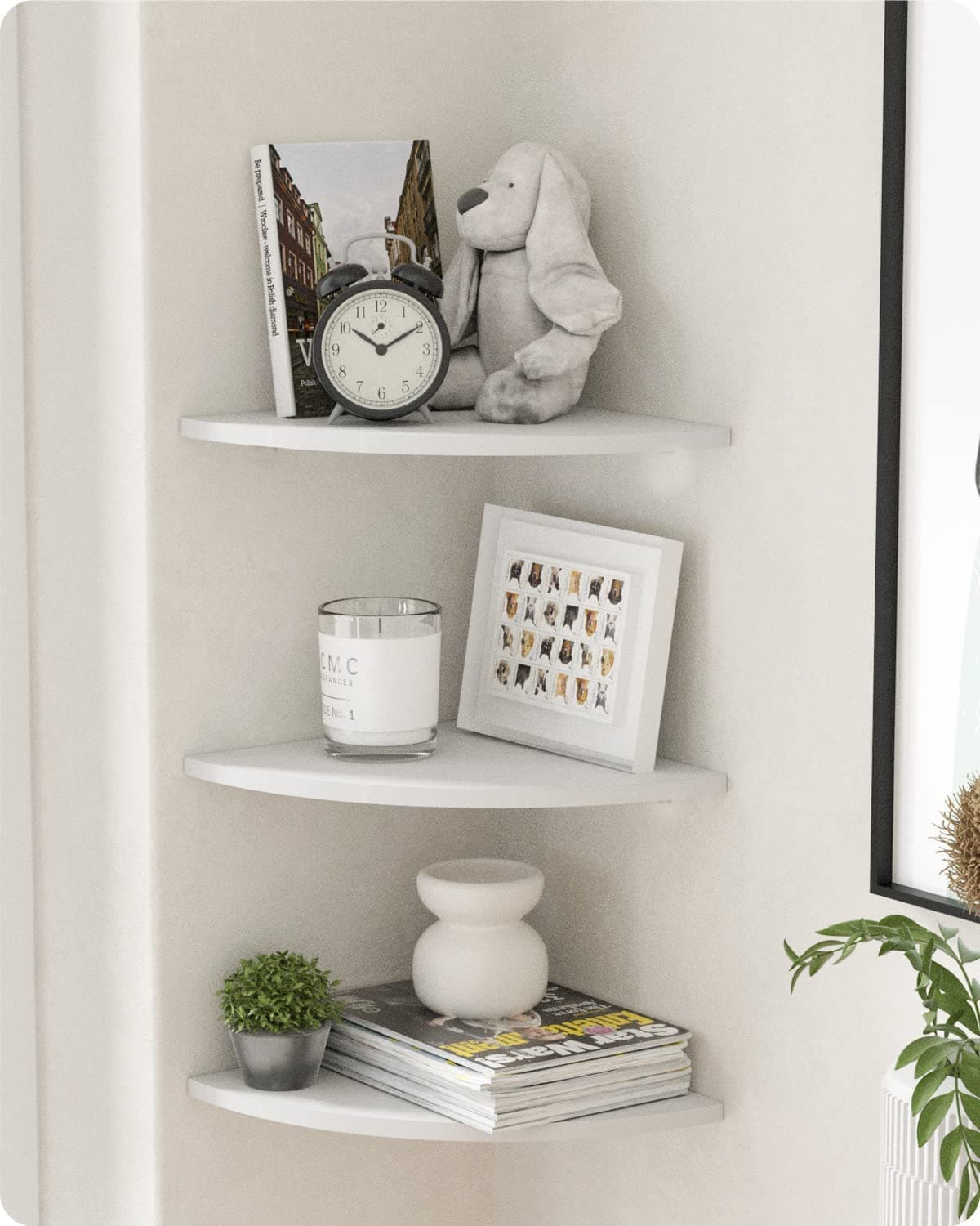 Device Bas with BROWN ART SHOPPEE Floating Shelves, Corner 3 Tiers Small Wall Mounted Corner Shelves Mdf Engineered Wood Board Display Decoration Storage Shelf For Living Room Bedroom (White)