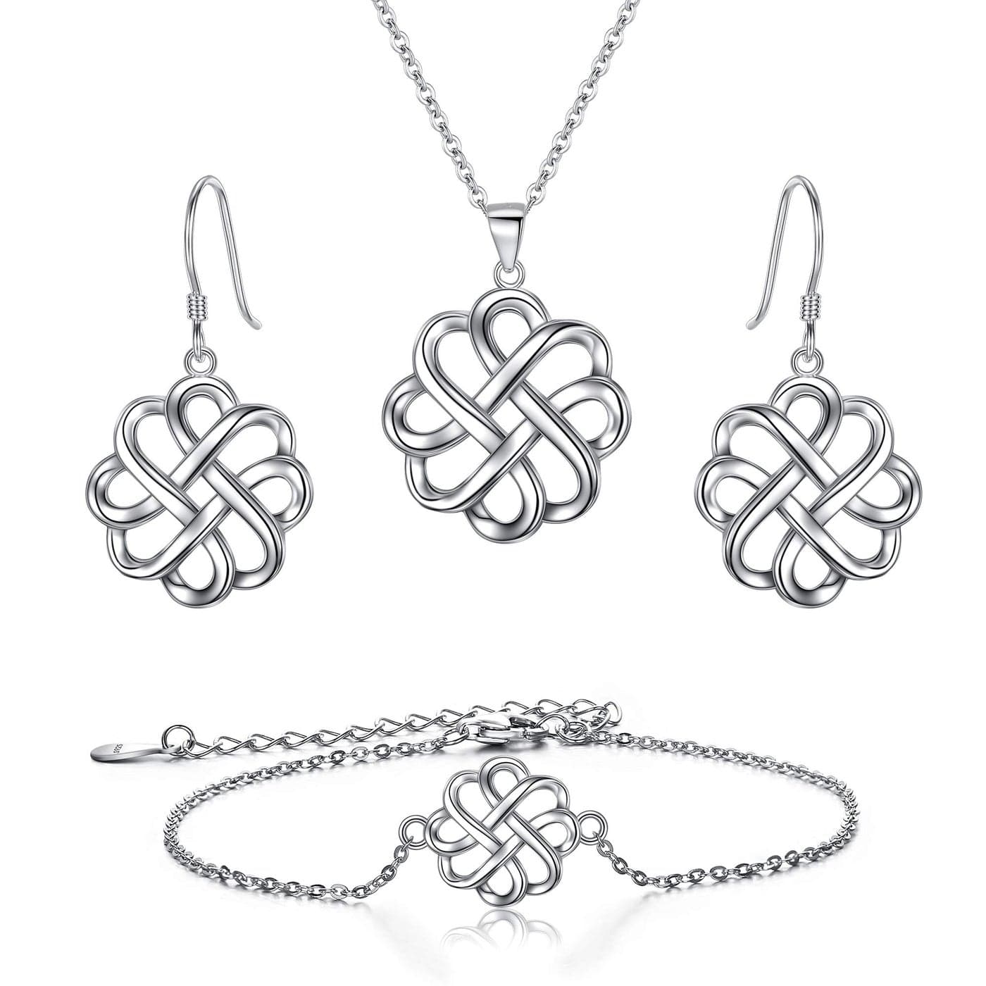 BriLove-Irish-Celtic-Knot-Jewelery Set 925 Sterling Silver Endless Love Vintage Hook Earrings Link Bracelet Pendant Necklace for Womens